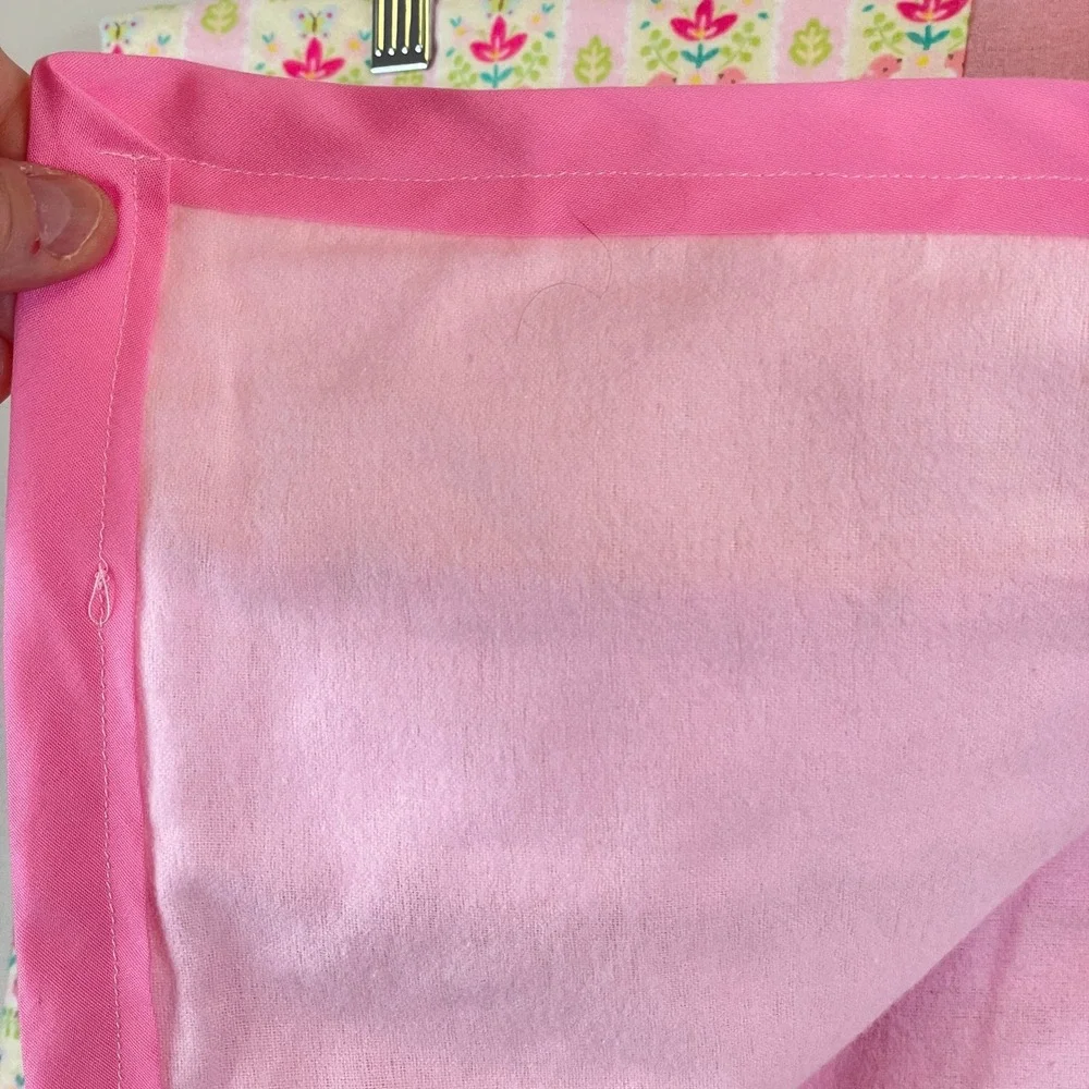 Handmade‎ Baby Quilt Blanket Pink Yellow Floral Bee Print Fleece 34.5 x 33.75